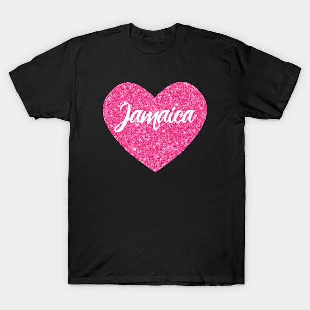 I Love Jamaica Pink Heart Gift for Women and Girls T-Shirt by JKFDesigns